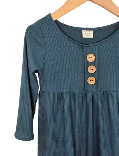 18-24 Month Dress Brushed Ribbed Knit Night Teal