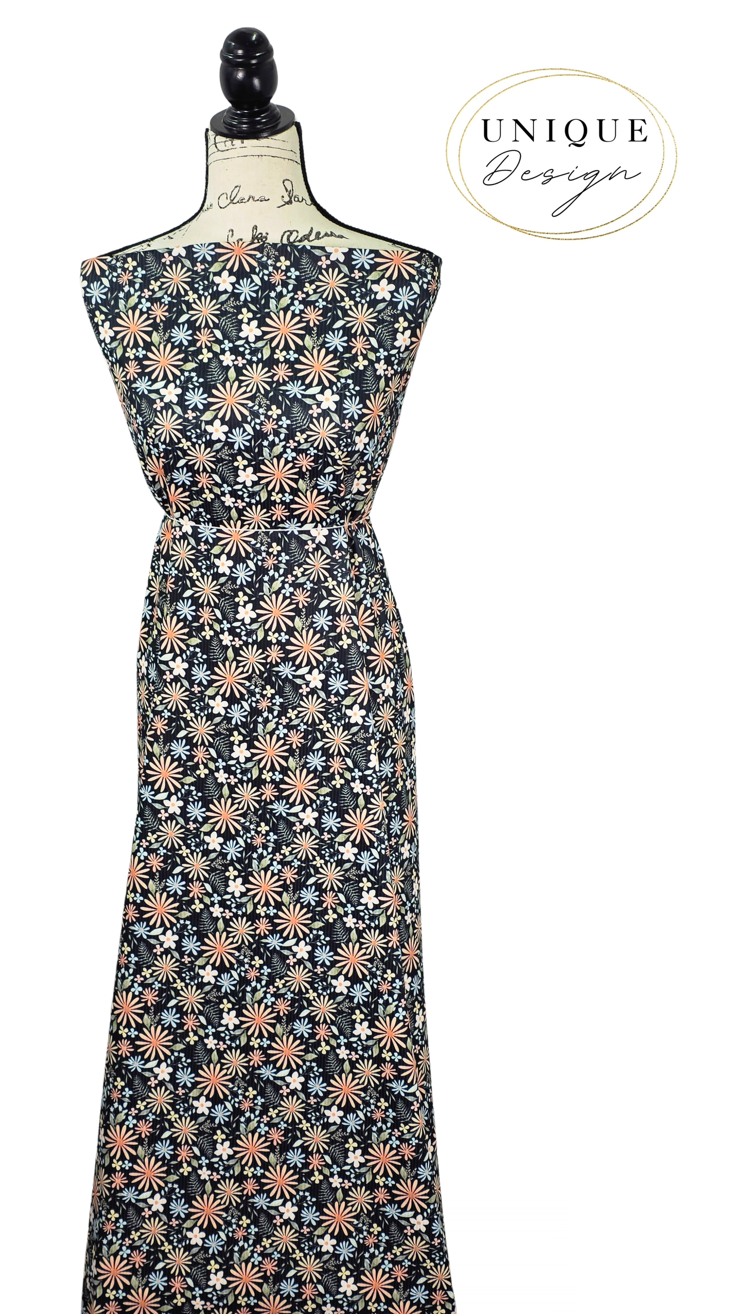 * Unique Design * Willow Ribbed Knit Spring Fern Floral Black