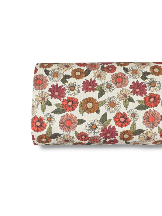 * Unique Design * Ribbed Knit Cotton Feel Blossom Patch Tan