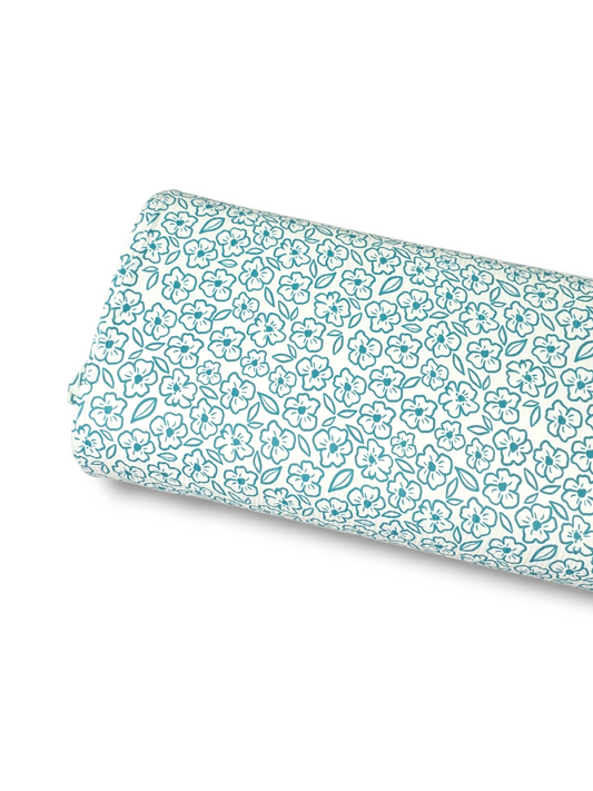 *Unique Design* Willow Ribbed Knit Sketched Blooms Aqua
