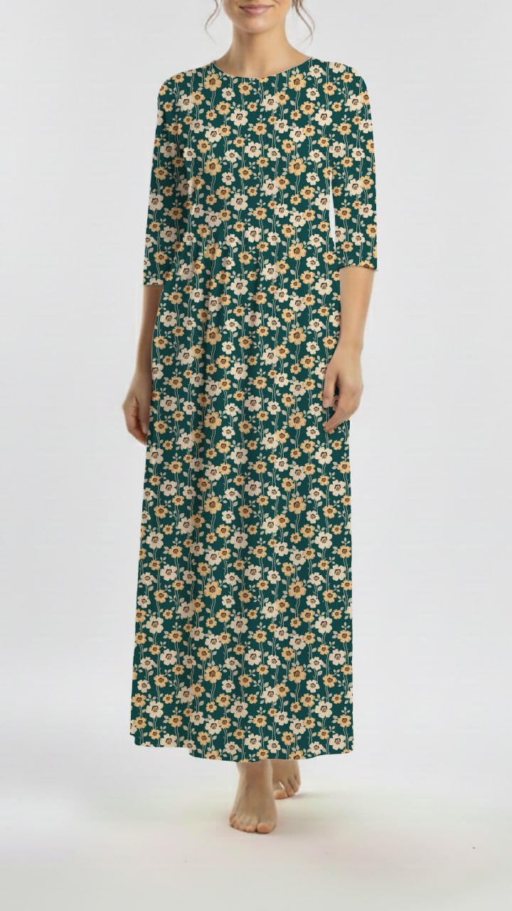 * Unique Design * Willow Ribbed Knit Playful Blooms Dark Teal