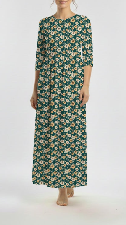 * Unique Design * Willow Ribbed Knit Playful Blooms Dark Teal