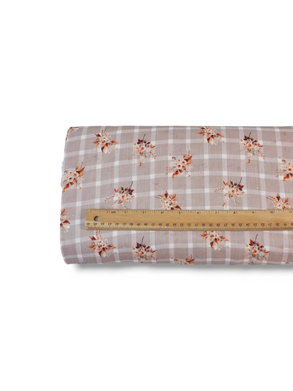 *Unique Design* Linen Floral Gingham Taupe