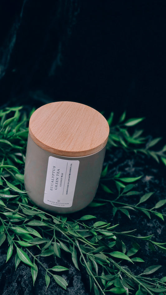 Eucalyptus + Green Tea Coconut Wax Candle Homestead Stone Bamboo Lid 16 oz