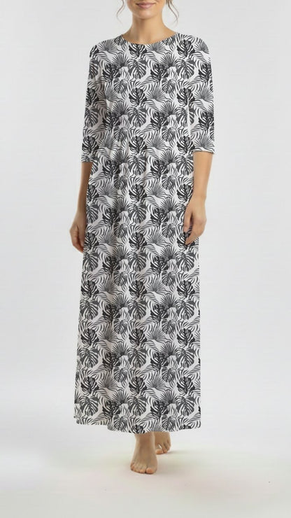 *Unique Design* Ribbed Knit Cotton Feel Island Palms Black + White