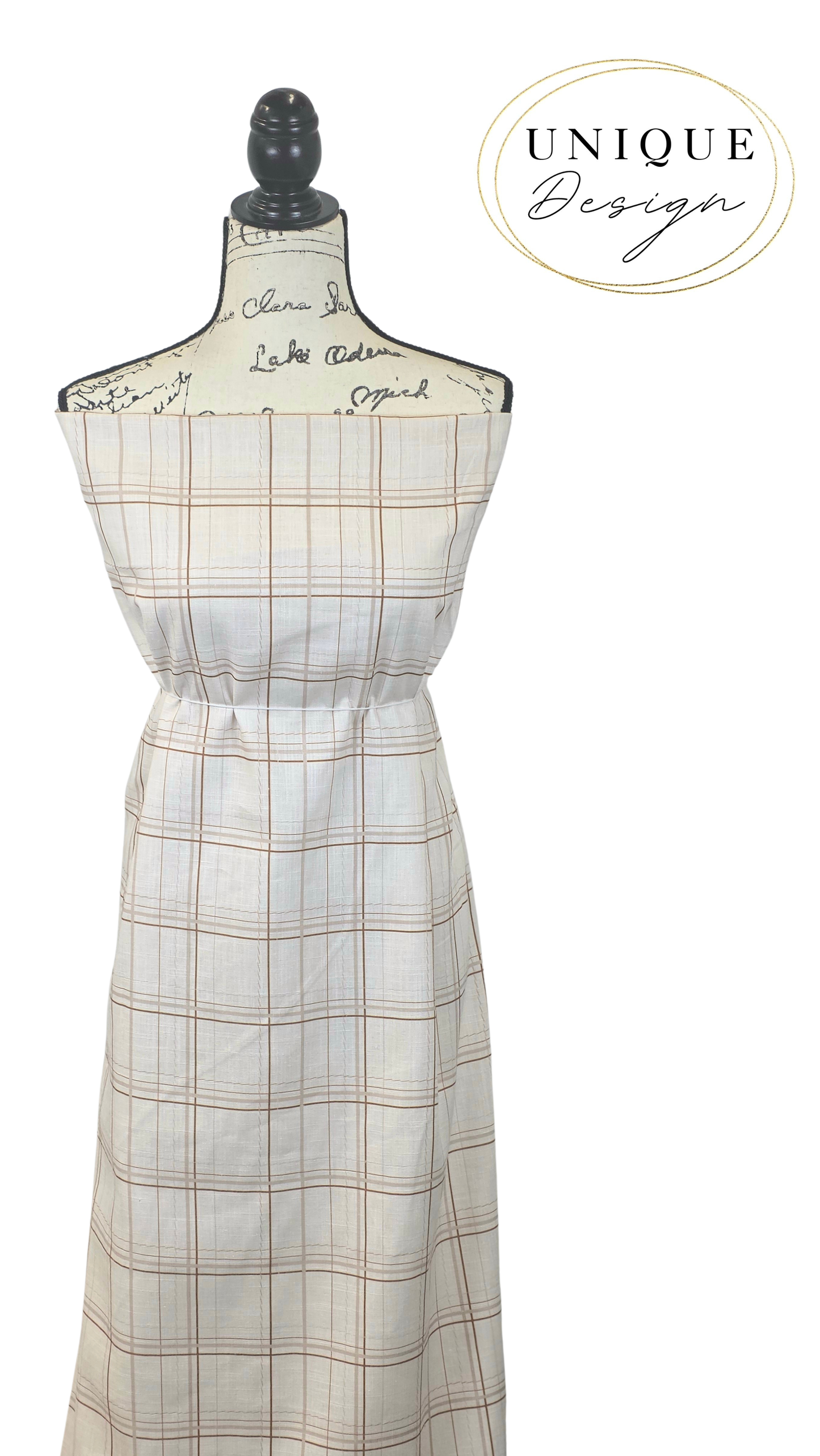 * Unique Design * Linen Patchwork Plaid Vintage Brown