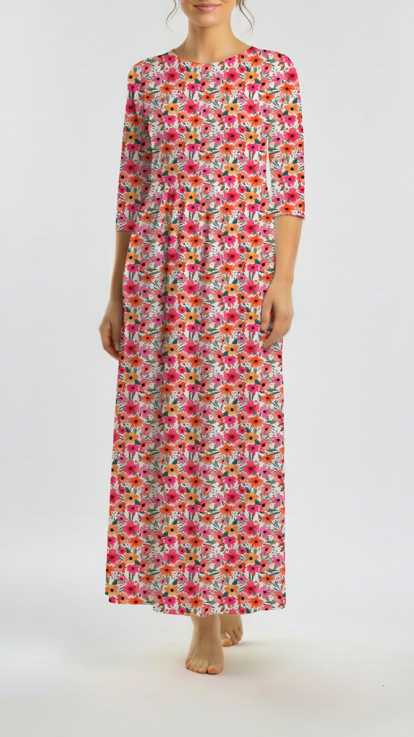*Unique Design* Ribbed Knit Cotton Feel Coral Confetti Floral