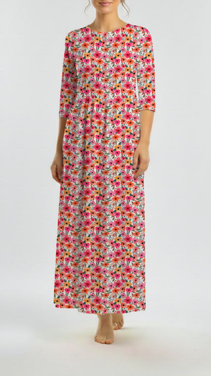 *Unique Design* Ribbed Knit Cotton Feel Coral Confetti Floral
