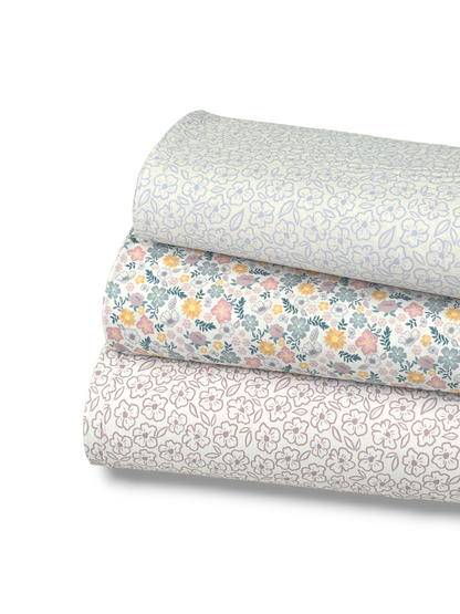 *Unique Design* Crinkled Crepe Sketched Blooms Sky Blue
