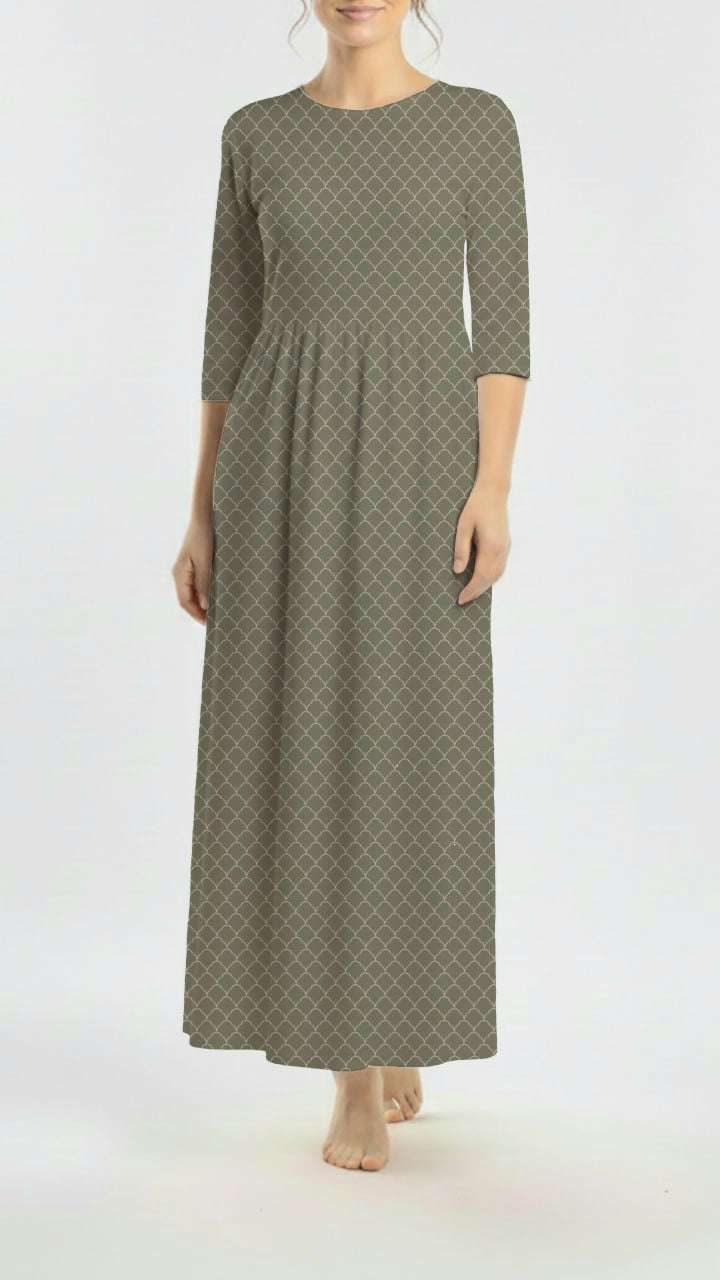 *Unique Design* Crinkled Crepe Fall Scallops Olive