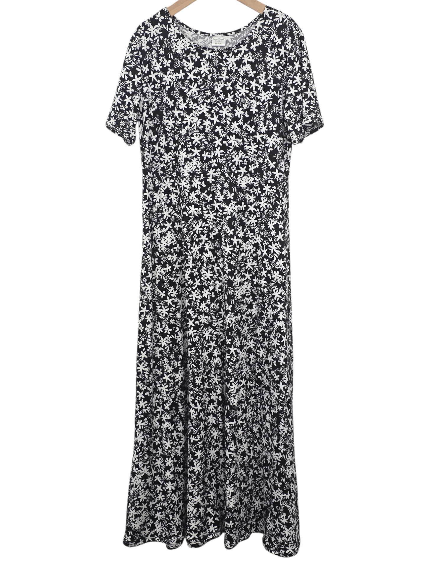 8-9 Year Dress Double Brushed Poly Black Floral