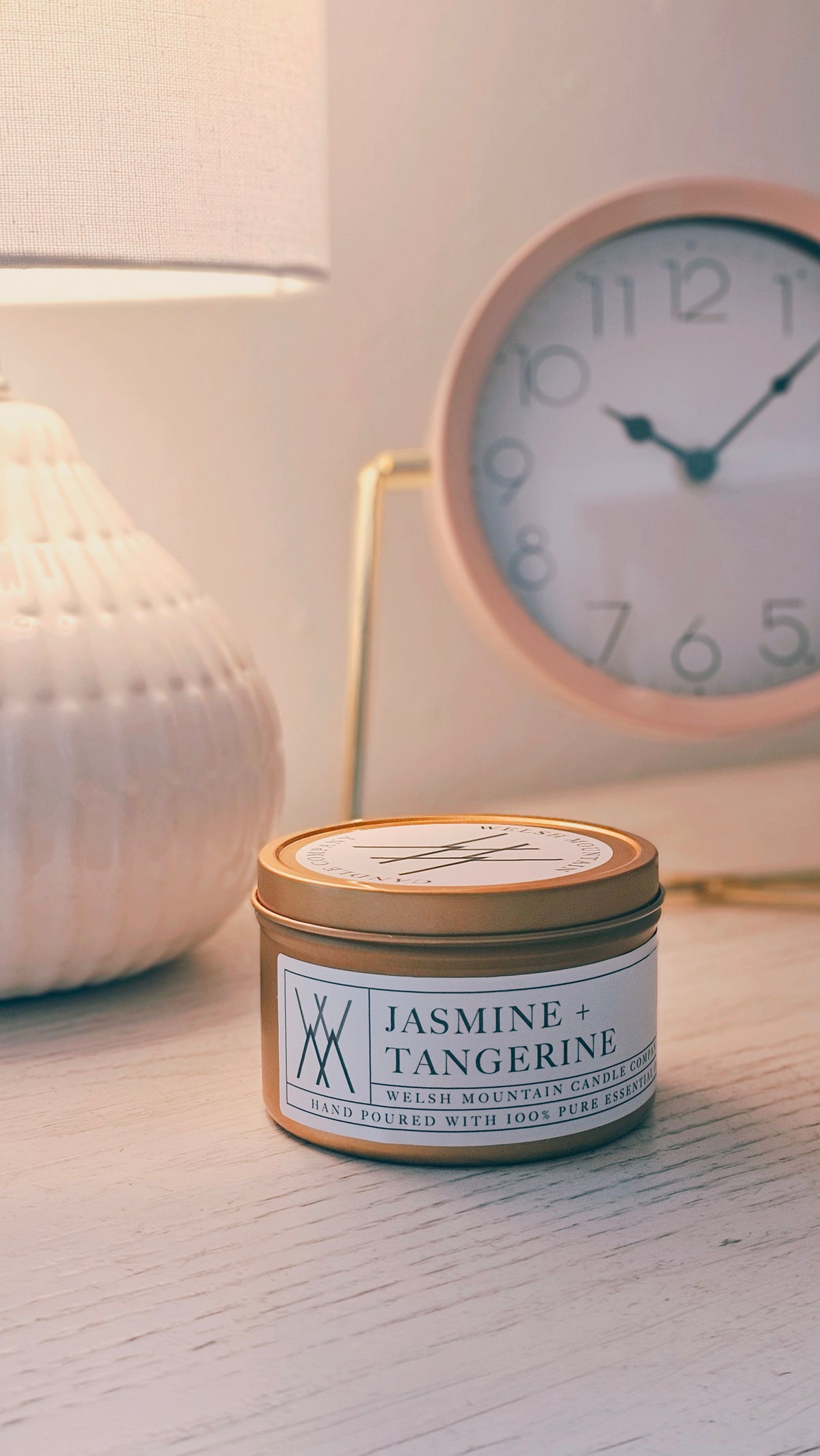 Jasmine+Tangerine Coconut Wax Candle Gold Tin 8 Oz