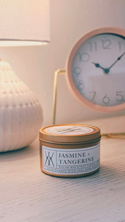 Jasmine+Tangerine Coconut Wax Candle Gold Tin 8 Oz