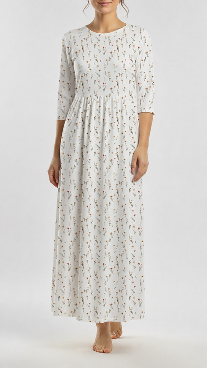 *Unique Design* Cotton Muslin Ivory Wildflowers White