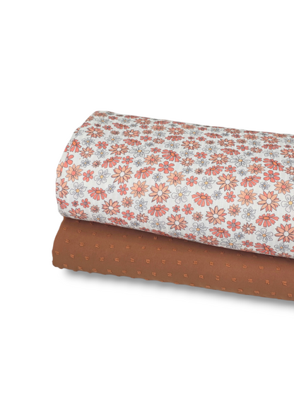 *Unique Design* Ribbed Knit Cotton Feel Daisy Charm Orange
