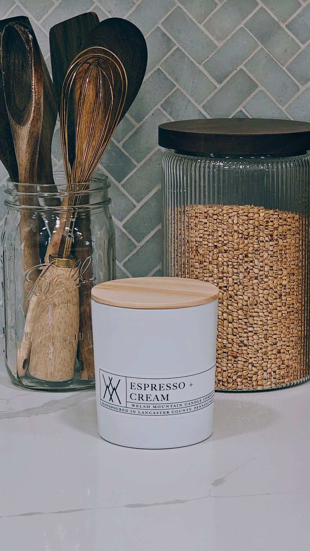 Espresso+Cream Coconut Wax Candle Bamboo Lid 16 Oz