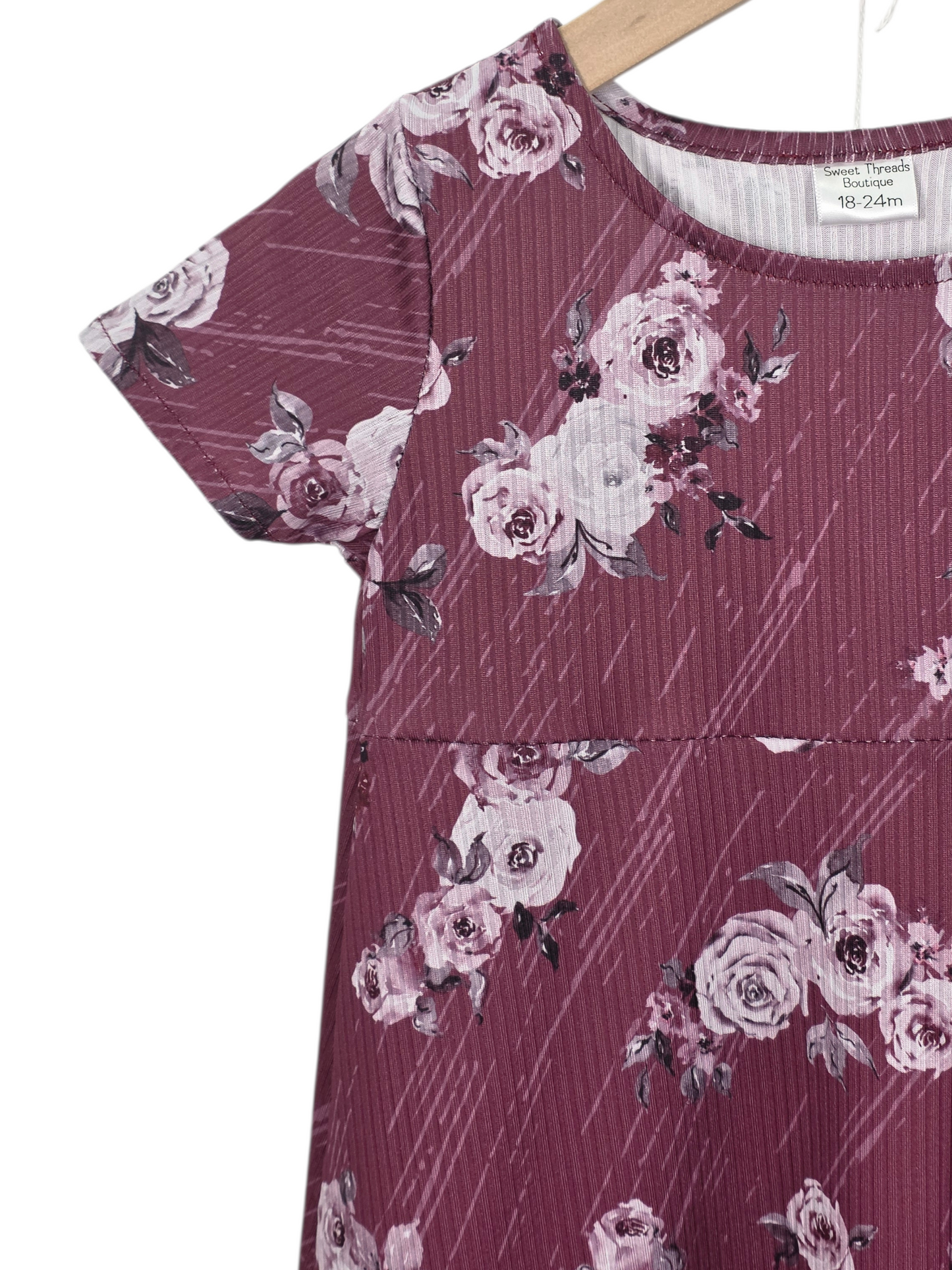 18-24 Mo Dress Mini Poly Ribbed Knit Vintage Bloom Burgundy