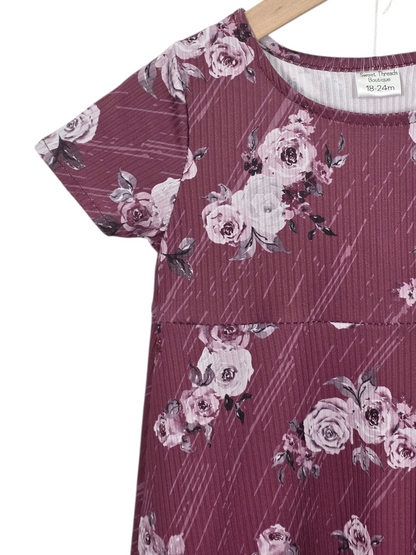 18-24 Mo Dress Mini Poly Ribbed Knit Vintage Bloom Burgundy