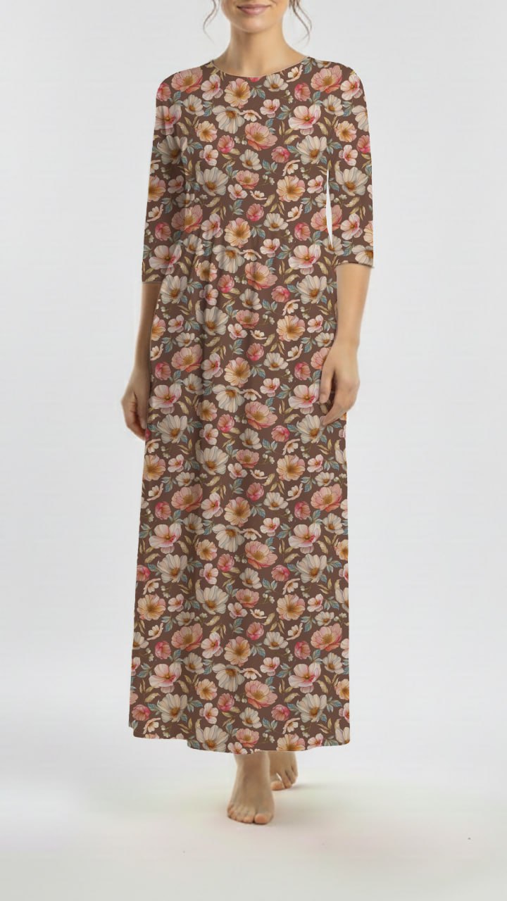 * Unique Design * Ribbed Knit Cotton Feel Pink Blossoms Brown