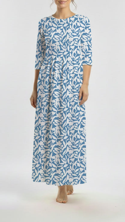 * Unique Design * Ribbed Knit Cotton Feel Abstract Floral Sky Blue