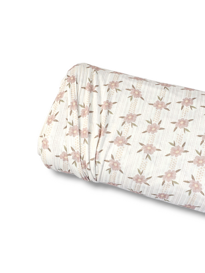 *Unique Design* Ribbed Knit Cotton Feel Structured Floral Pale Pink