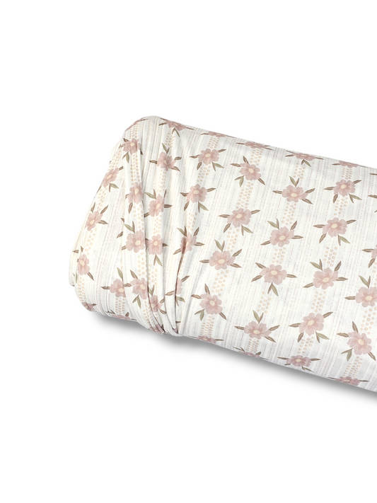 *Unique Design* Ribbed Knit Cotton Feel Structured Floral Pale Pink