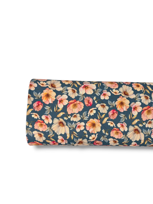 *Unique Design* Willow Ribbed Knit Timeless Pink Blossoms Navy