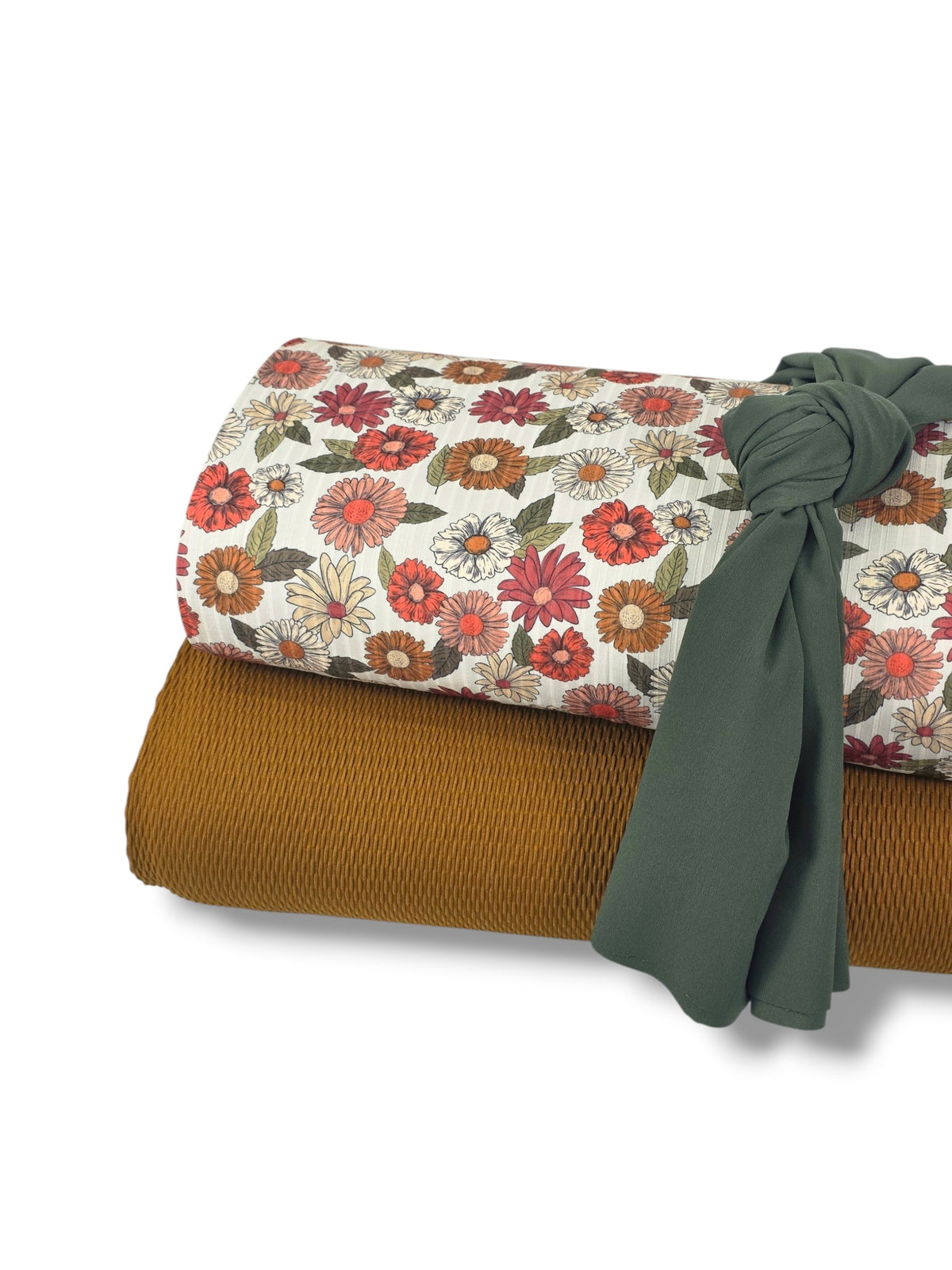 * Unique Design * Ribbed Knit Cotton Feel Blossom Patch Tan
