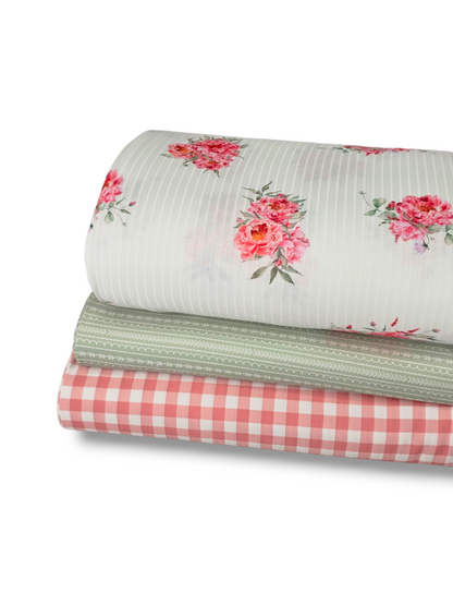 *Unique Design* Ribbed Knit Cotton Feel Pink Peony White