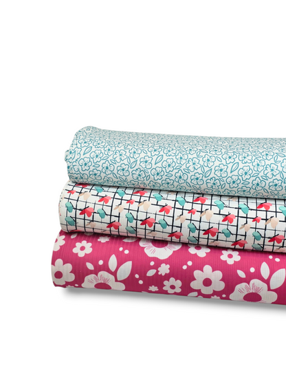 * Unique Design * Ribbed Knit Cotton Feel Flower Doodles Fuchsia
