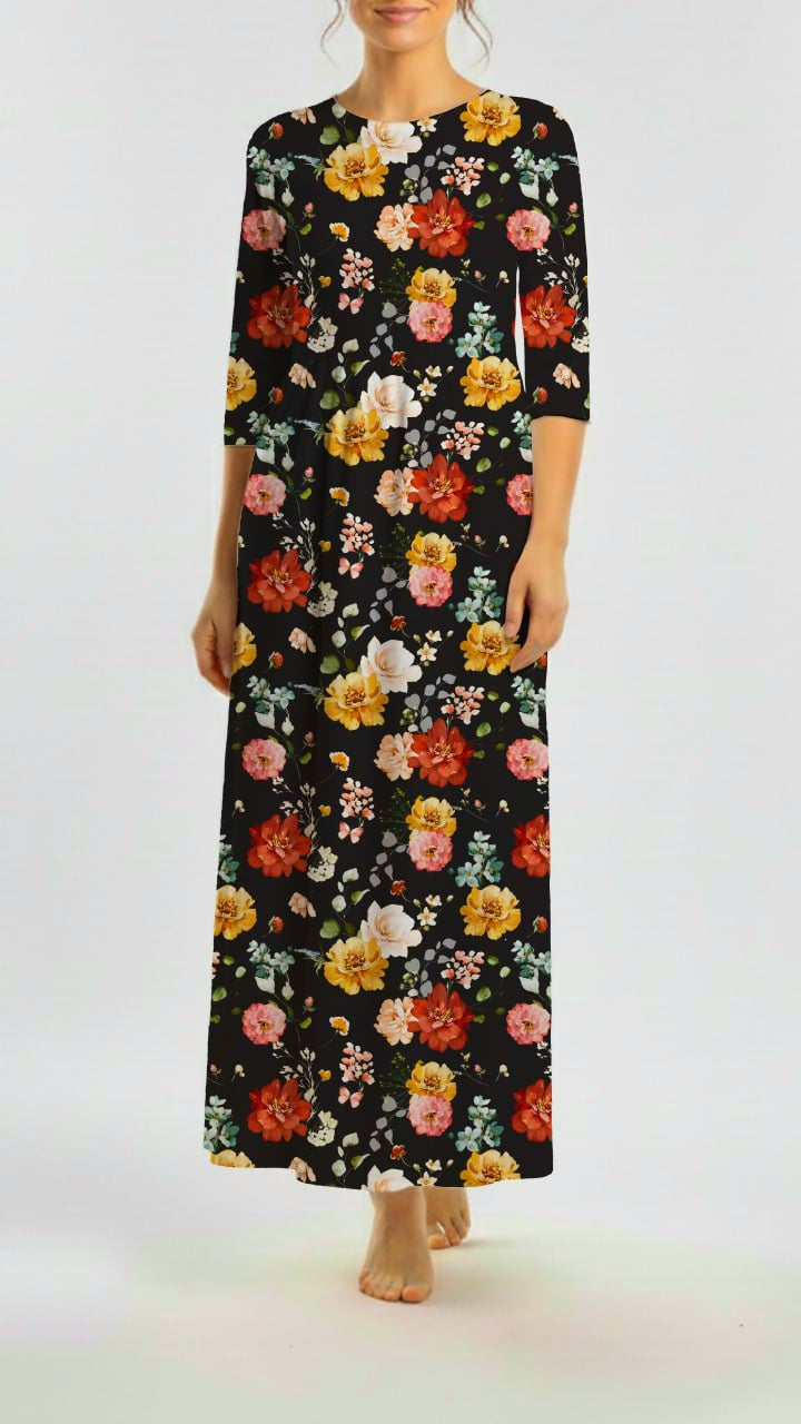 * Unique Design * Willow Ribbed Knit Bright Botanicals Black