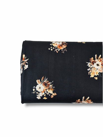 *Unique Design* Willow Ribbed Knit Watercolor Fall Bouquet Black