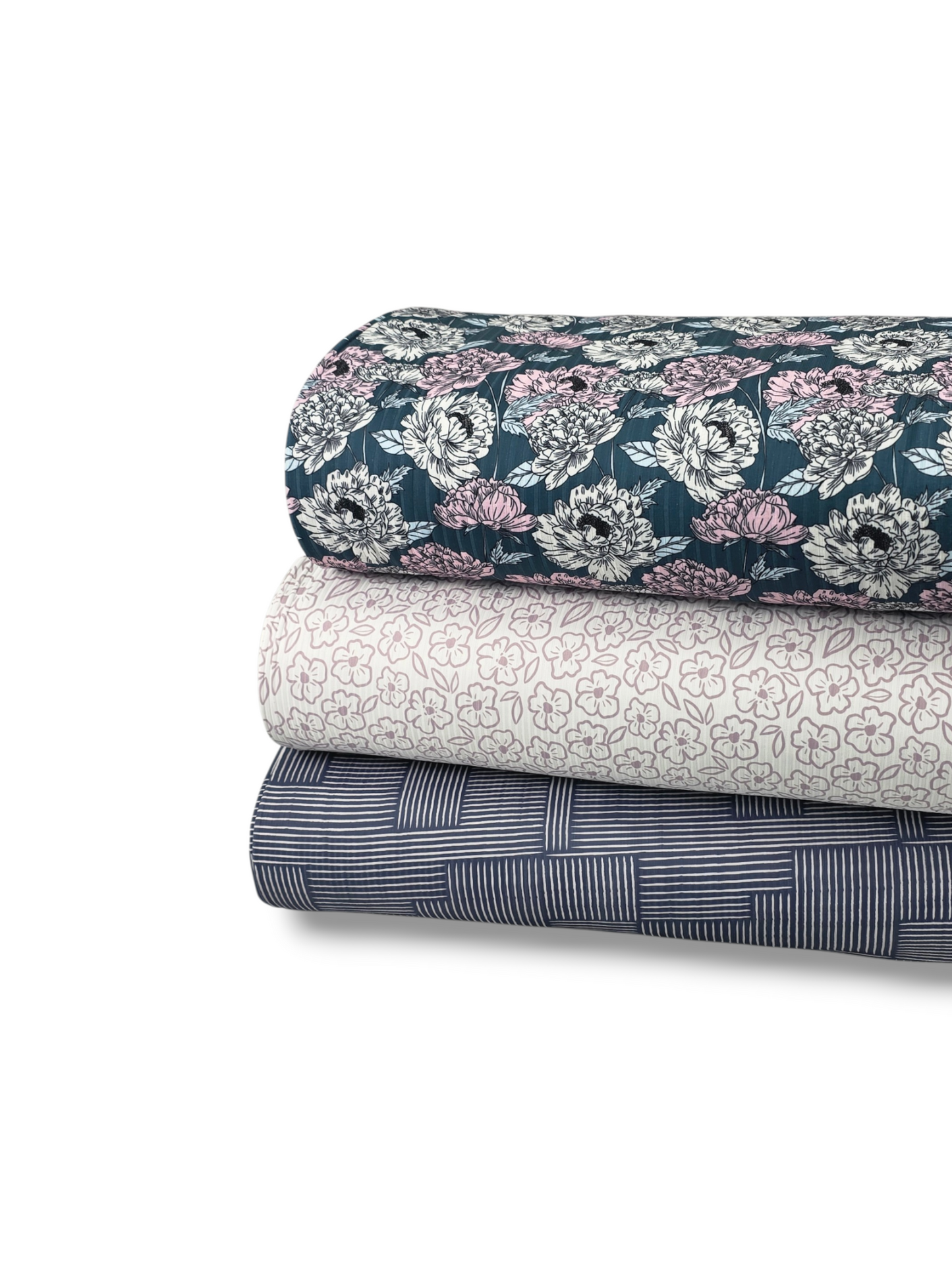 *Unique Design* Ribbed Knit Cotton Feel Heirloom Peonies Dark Blue