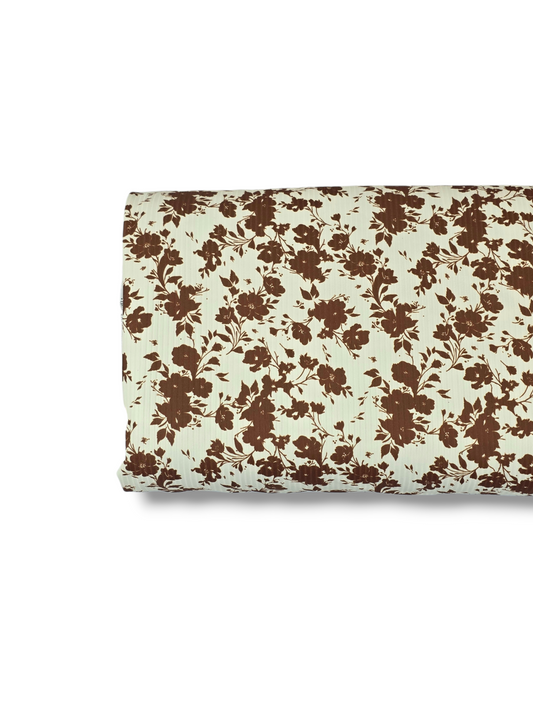 * Unique Design * Willow Ribbed Knit Heritage Flowers Brown