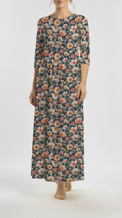 *Unique Design* Willow Ribbed Knit Timeless Pink Blossoms Navy