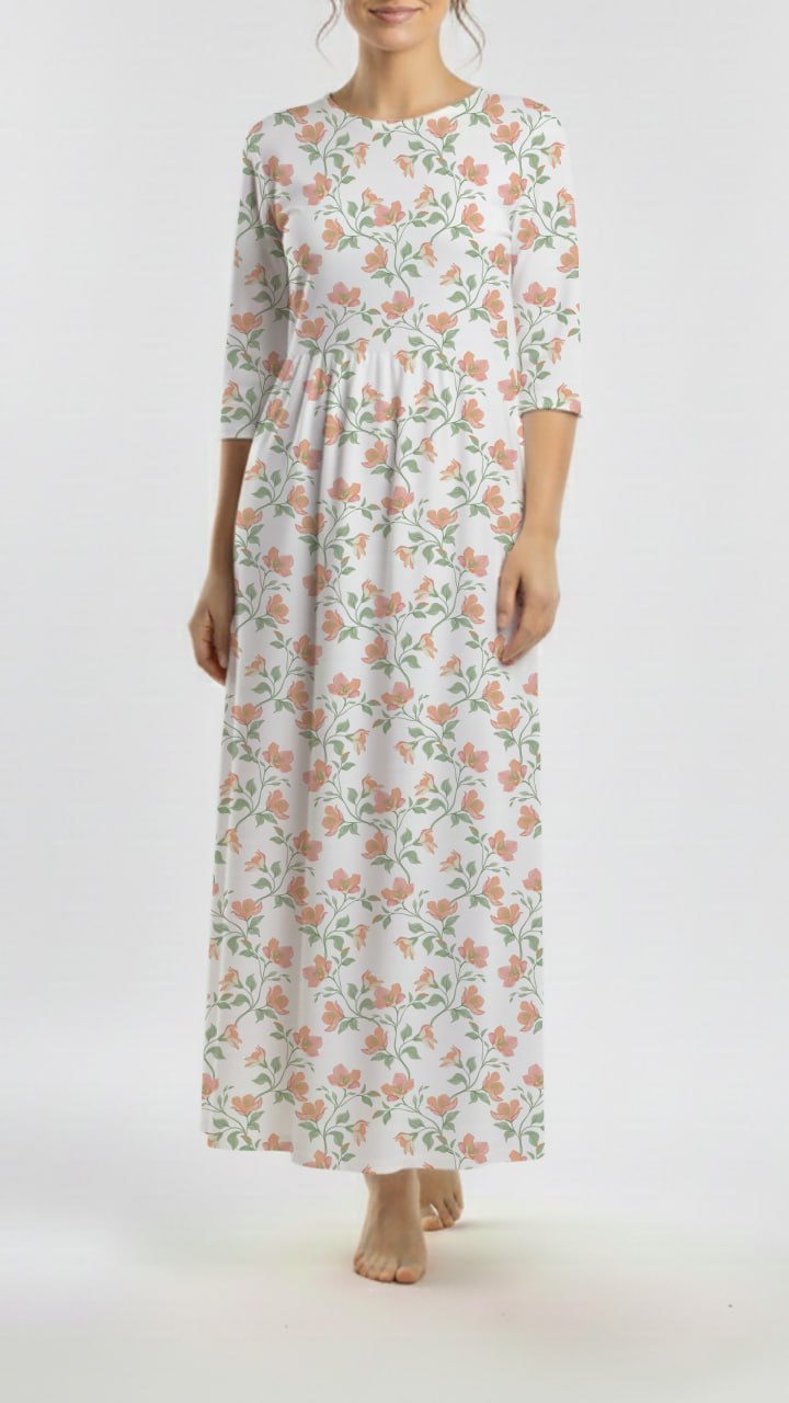 *Unique Design* Willow Ribbed Knit Peach Floral White