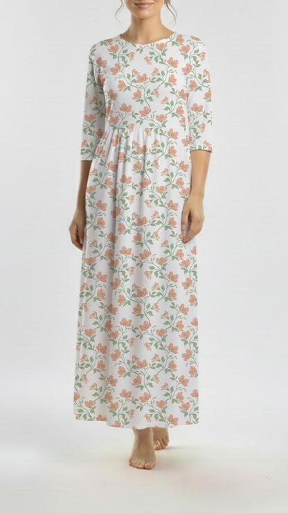 *Unique Design* Willow Ribbed Knit Peach Floral White