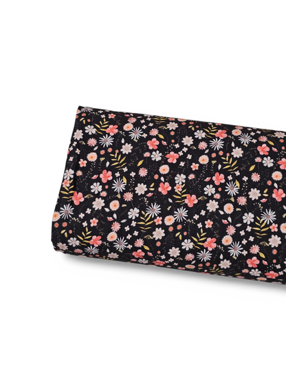 * Unique Design * Crinkled Crepe Autumn Gold Blooms Black