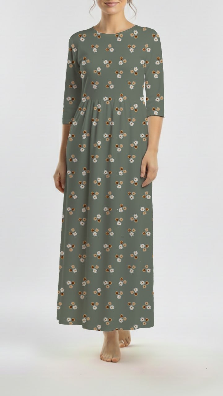 *Unique Design* Crinkled Crepe Triple Daisy Smoke Green