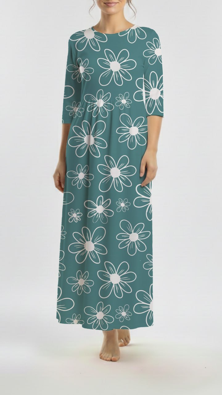 *Unique Design* Willow Ribbed Knit White Retro Daisy Teal